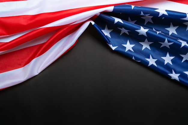 USA Memorial day and Independence day concept, United States of America flag on black background