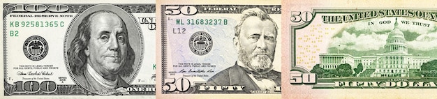 USA money banner. Biggest denomination of american paper money. Dollar bills background photo