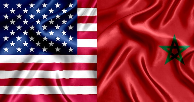 アメリカとモロッコの国旗シルク