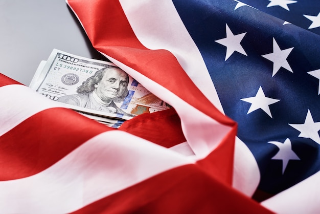 USA national flag and the dollar bills