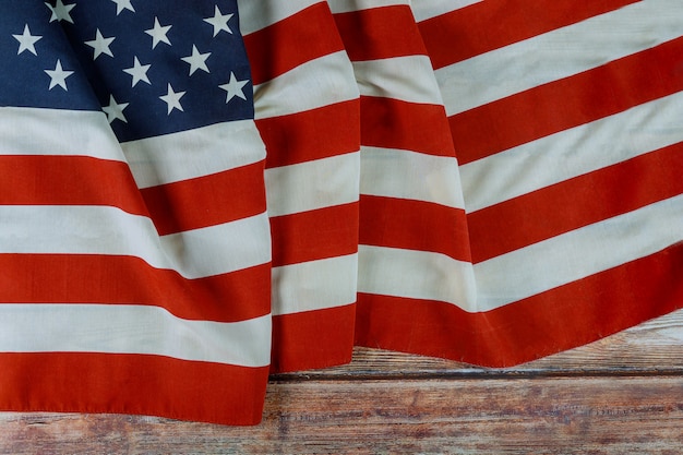 USA national holidays Memorial day American flag on wooden background