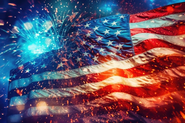 USA nationale vlag met vuurwerk Feestelijke achtergrond Generatieve AI