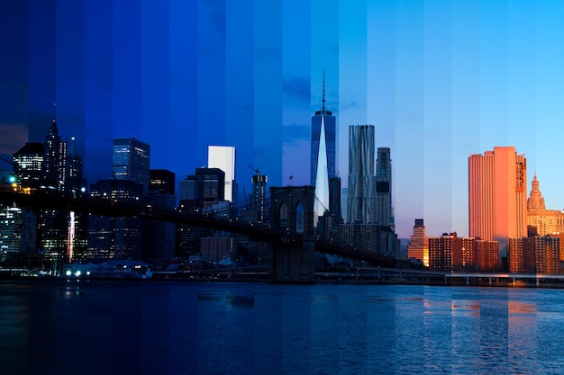 USA. New York. As night turns into day over Manhattan. Fantastic Collage