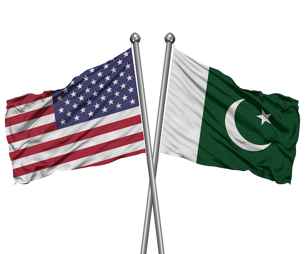 USA and Pakistan waving flag 3d illustration for friendship, cooperation, relationship and rivalry