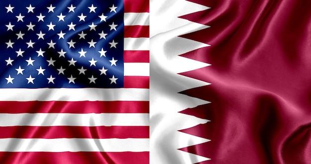 USA and Qatar flag silk