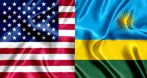 Photo usa and rwanda flag silk