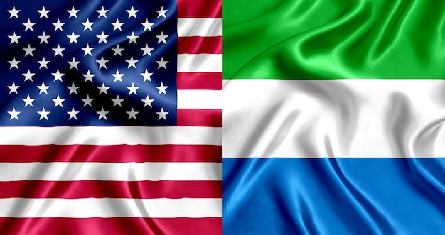 USA and Sierra_Leone flag silk
