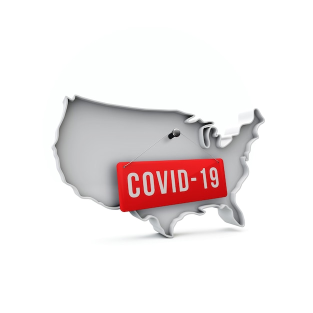 Usa simple d map with covid red label d rendering