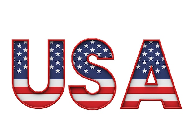 USA stars and stripes flag font word 3D Rendering