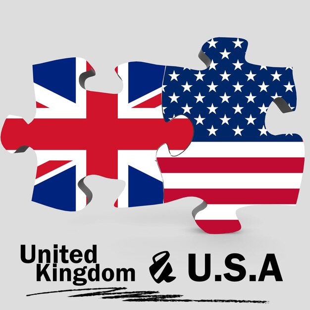 Foto bandiere degli stati uniti e del regno unito nel puzzle