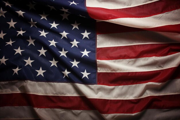 The usa or united states of america flag on a flagpole near skyscrapers under a cloudy sky