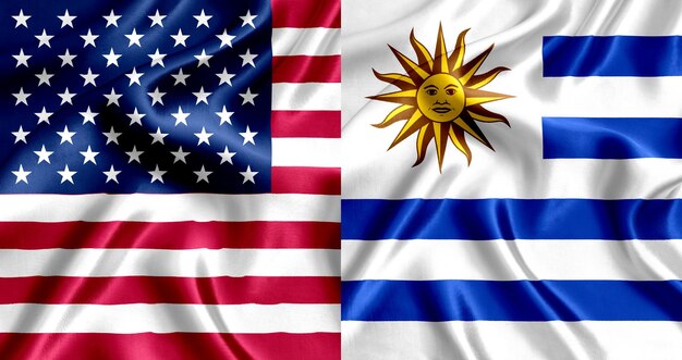 USA and Uruguay flag silk