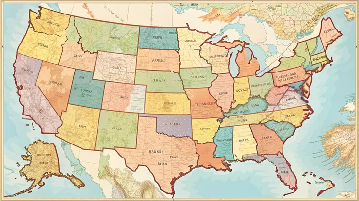 Photo アメリカ合衆国のヴィンテージ地図 パステル色の都市と地理的境界線を備えた詳細なベクトル地図