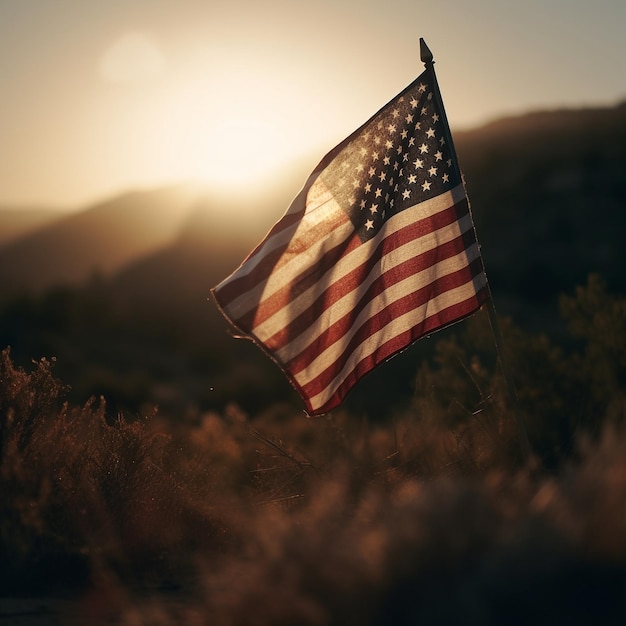 usa vlag bij zonsondergang