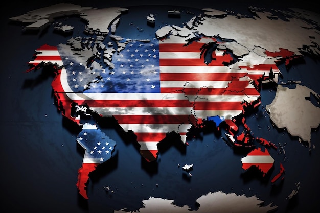 USA vlag op de wereldkaart Amerikaanse vlag