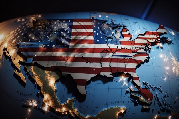 Foto usa vlag op de wereldkaart amerikaanse vlag