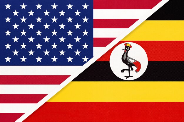 USA vs Republic of Uganda national flag from textile.