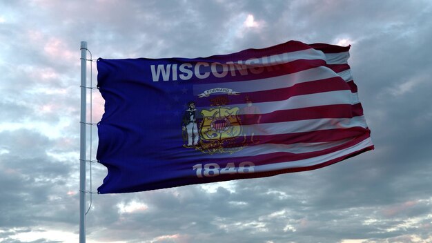 USA and Wisconsin Mixed Flag waving in wind