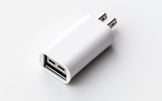 白い背景の上の USB 充電器