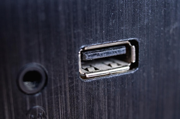 Photo usb connector on the computer panel closeup