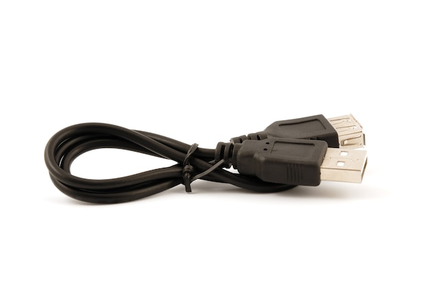 USB-connectoren (Universal Serial Bus), kabel. Geïsoleerd op een witte achtergrond.