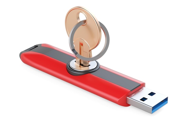 주요 안전 개념을 갖춘 USB 플래시 드라이브 3D 렌더링