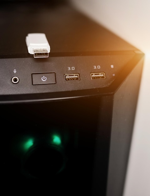 usb flash memory on pc concept of using the latest information technologies and information storage