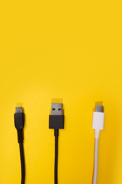 Usb wires on a yellow background