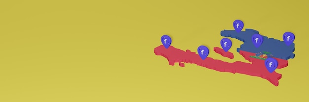 Use and distribution of social media Facebook in Haiti for infographics in 3D rendering