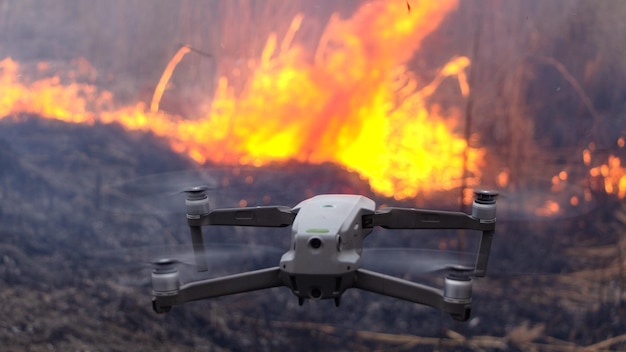 The use of drones in firefighting Monitoring of dry grass fire with the help of a quadcopter