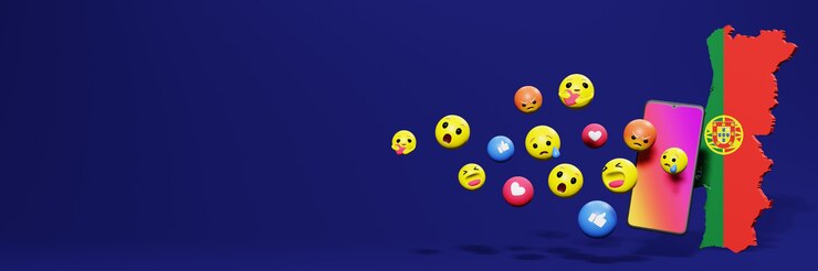Photo use emoticon of social media in portugal for the needs of social media tv and website background