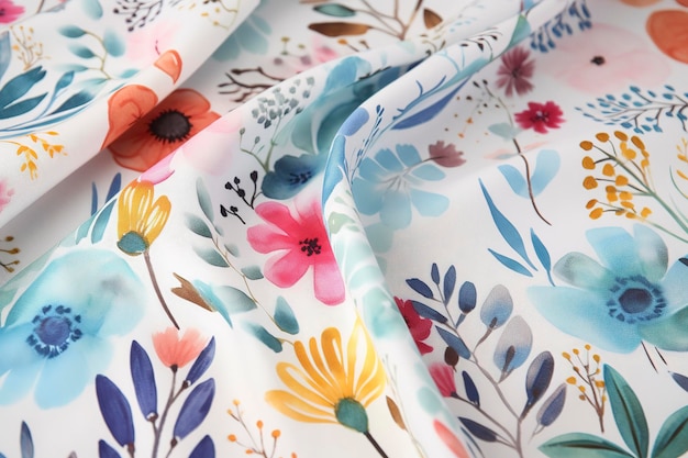 Use watercolor floral patterns to create unique and colorful fabric designs for dresses skirts and blouses generate ai