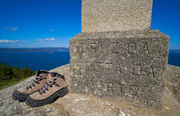 Used boots shoes at the end of Saint James Way