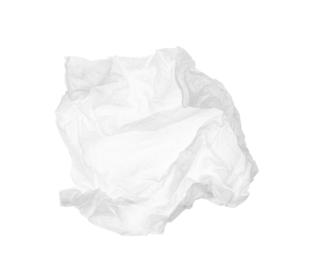 Used crumpled paper tissue isolated on white top view