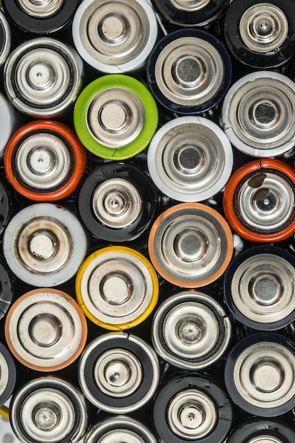 Photo used disposable drain batteries of various size and color