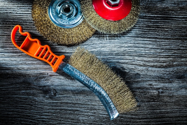 Used scrape wire brushes on vintage wooden board