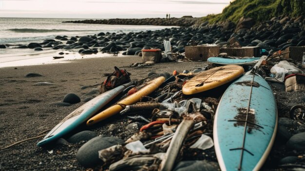 Used surfboards on the beach