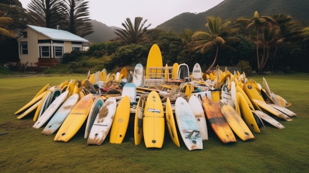 Used surfboards on the beach