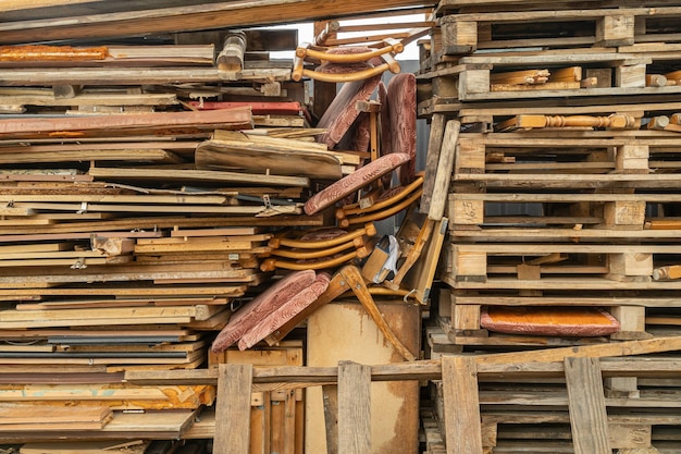 Used wood to be recycled in the landfill