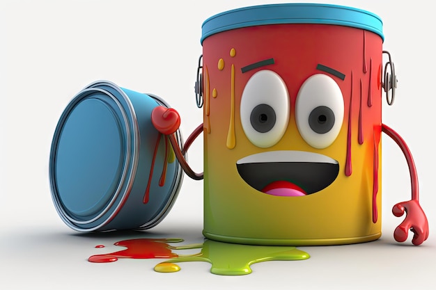 Useful colorful paint can character isolated on white background