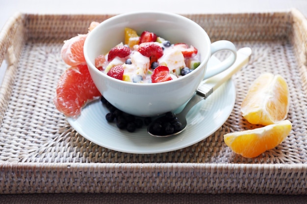 Useful homemade fruit salad closeup