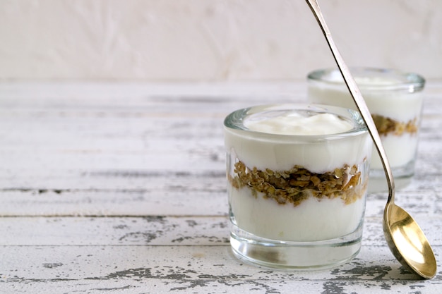 Useful homemade yogurt with nuts and muesli.