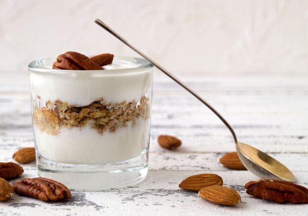 Useful homemade yogurt with nuts and muesli.