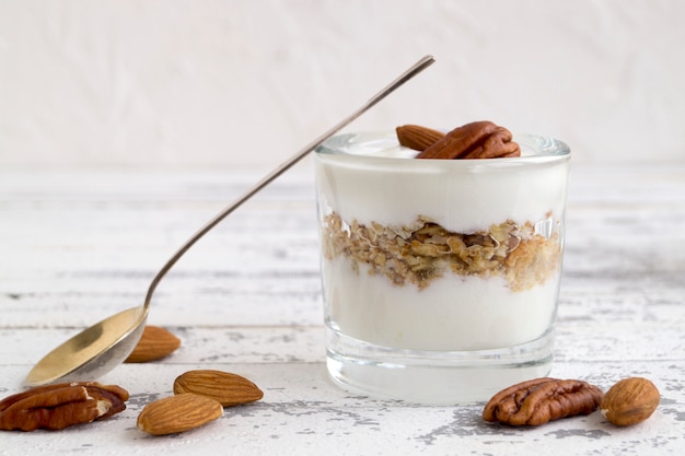 Useful homemade yogurt with nuts and muesli.