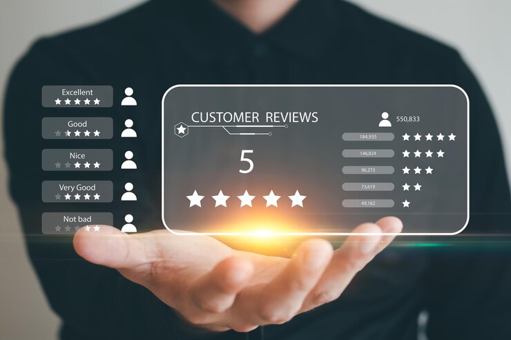 Photo user give rating to service experience on online application customer review satisfaction feedback survey concept customer can evaluate quality of service leading to reputation ranking of business