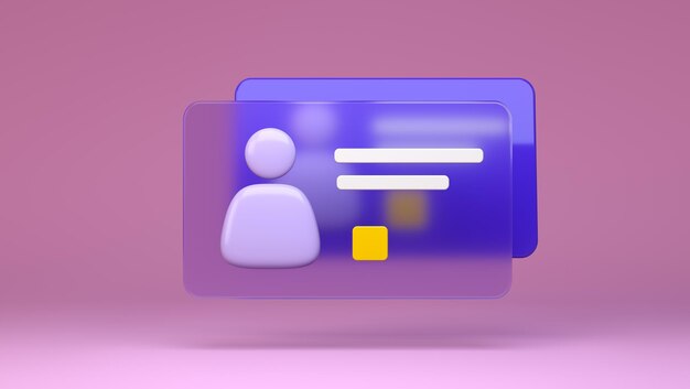 Photo user id card icon on speech glass morphism bubble realistic symbol on dark pink studio background