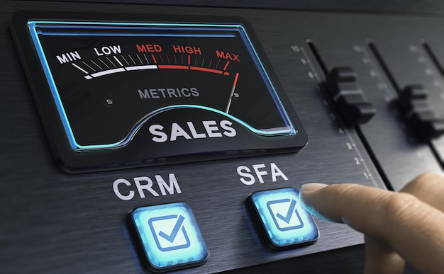 Photo user interacting with a crm and sfa dashboard concept of customer relationship management and sales force automation