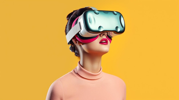 VR 헤드셋을 착용한 상태에서 가상 현실 메타버스 및 디지털 세계 개념과 상호 작용하는 사용자 GENERATE AI