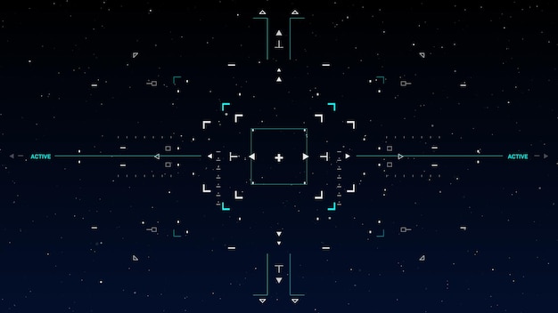 ユーザーインターフェイスターゲット空軍カメラUiとHUDインターフェイス光沢のある星の空の背景の最新技術低速ズームxAxAで空間に銀河の空のきらめく光を使ったグラフィックオーバーレイ効果