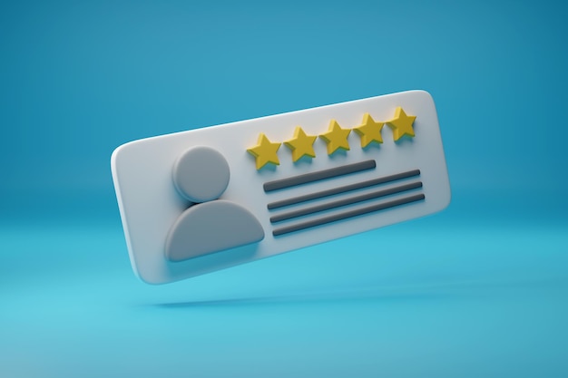 User review with 5 stars in three dimensions 3d illustration